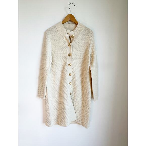 Sail to Sable Honeycomb Wool Cardigan Jacket Duster, Creme Wool Medium - Picture 2 of 6